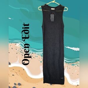 Open Edit Womens Maxi Open Knit Dress Sz XS Black Sleeveless Beach Fun Vacation